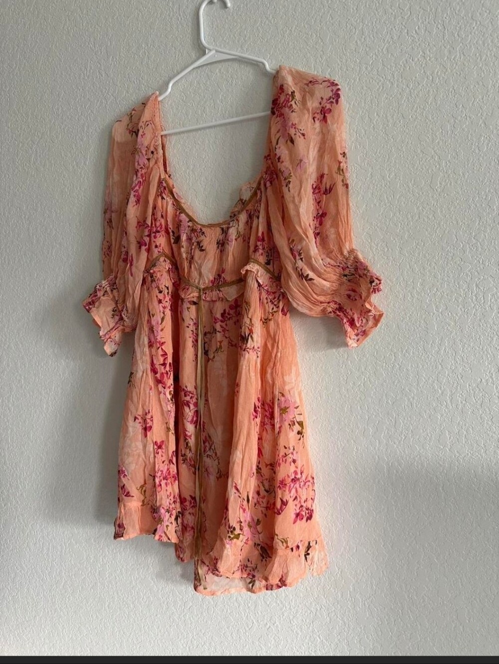 Free People Peach Floral Ruffled Babydoll Dress - Picture 3 of 7